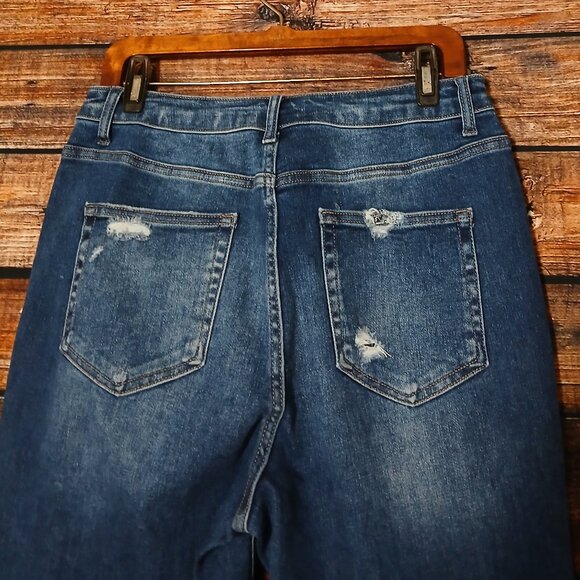 Zenana Jeans Size 30 Charlotte High Rise Mom Distressed Blue Denim Stretch - Picture 5 of 9